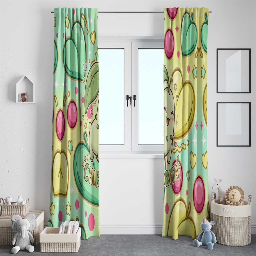 Chikorita Window Curtain Vibrant Pastel Leaf Pop Art
