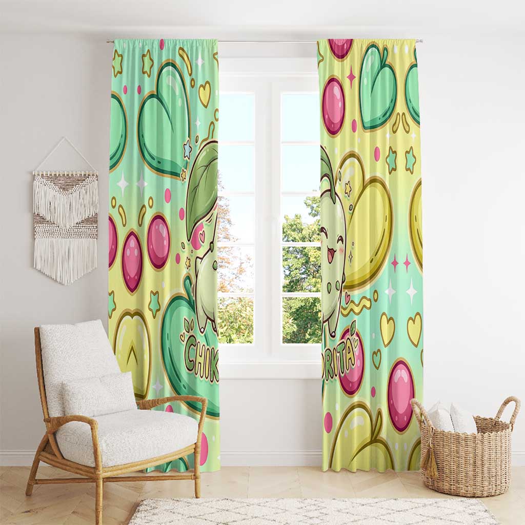 Chikorita Window Curtain Vibrant Pastel Leaf Pop Art