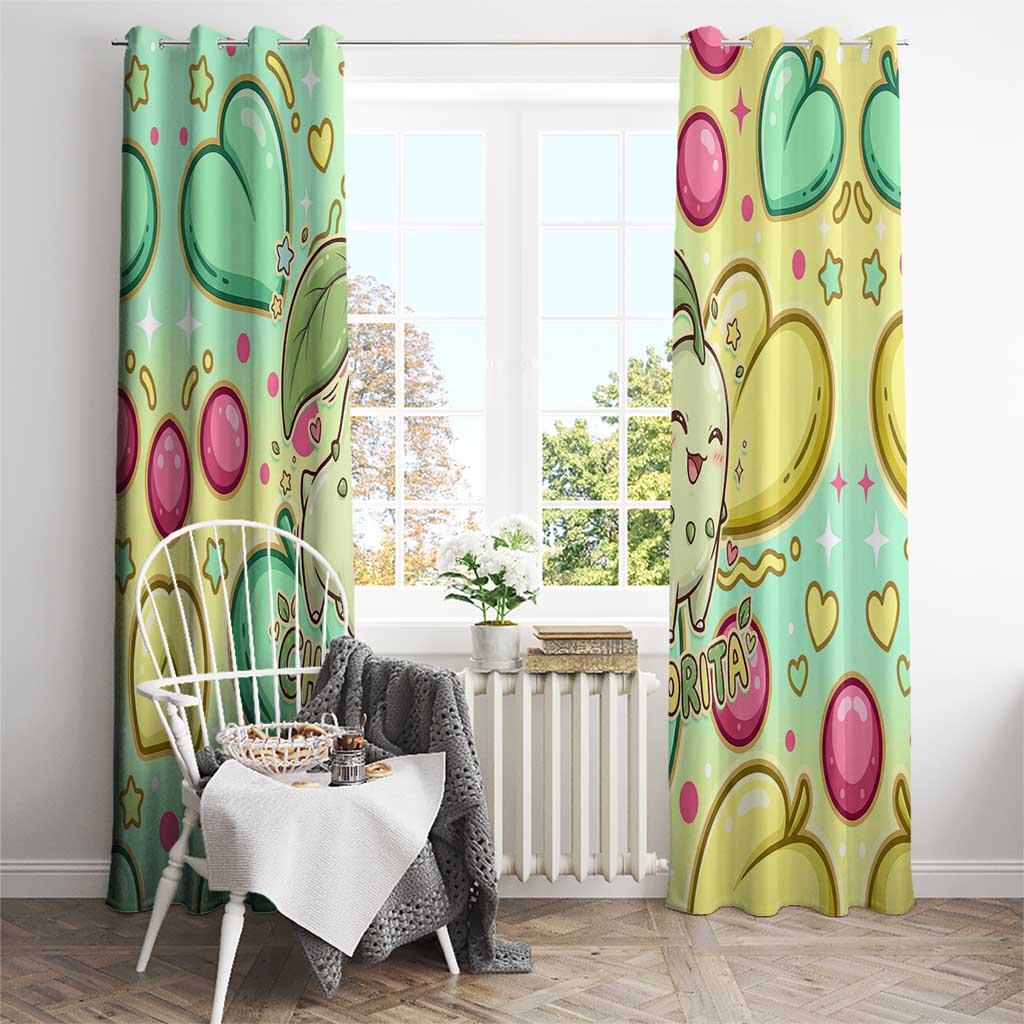 Chikorita Window Curtain Vibrant Pastel Leaf Pop Art