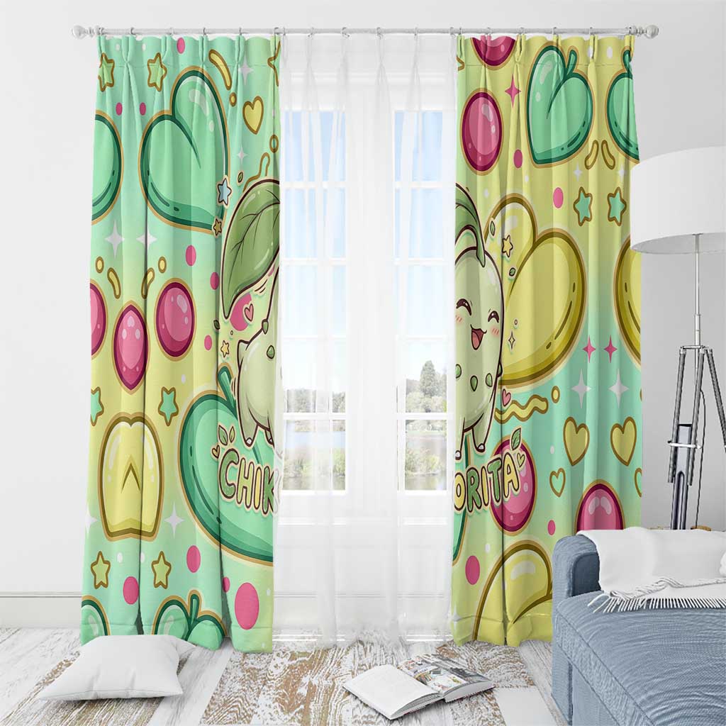 Chikorita Window Curtain Vibrant Pastel Leaf Pop Art