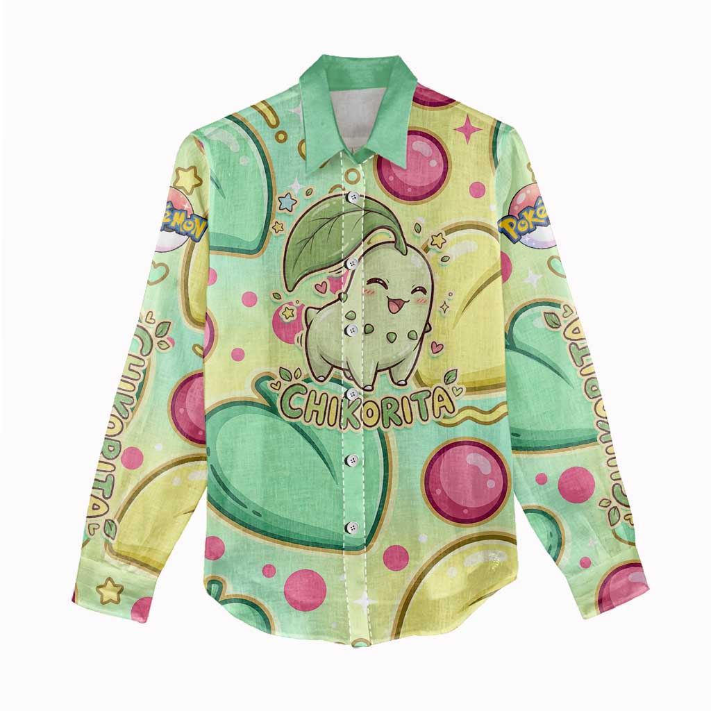 Chikorita Women Casual Shirt Vibrant Pastel Leaf Pop Art