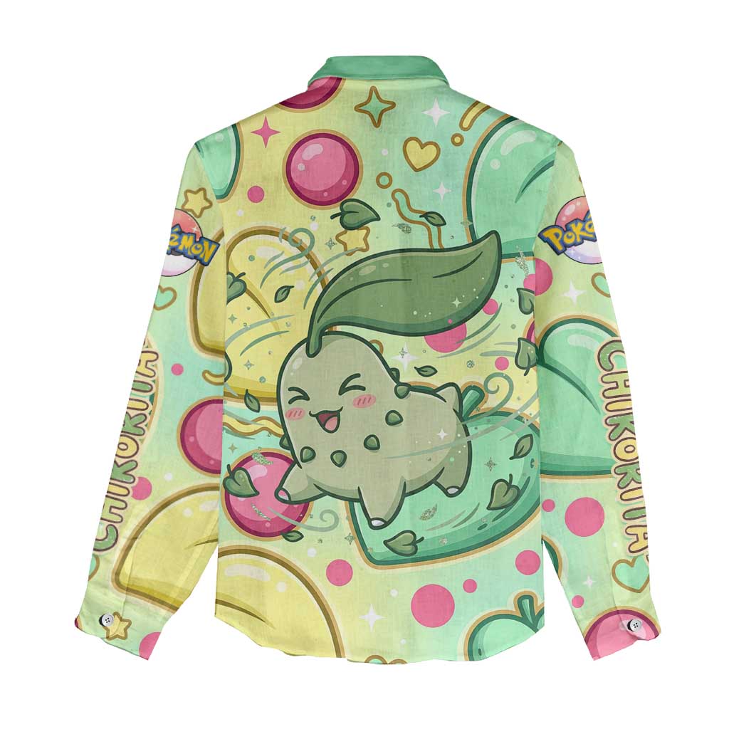 Chikorita Women Casual Shirt Vibrant Pastel Leaf Pop Art