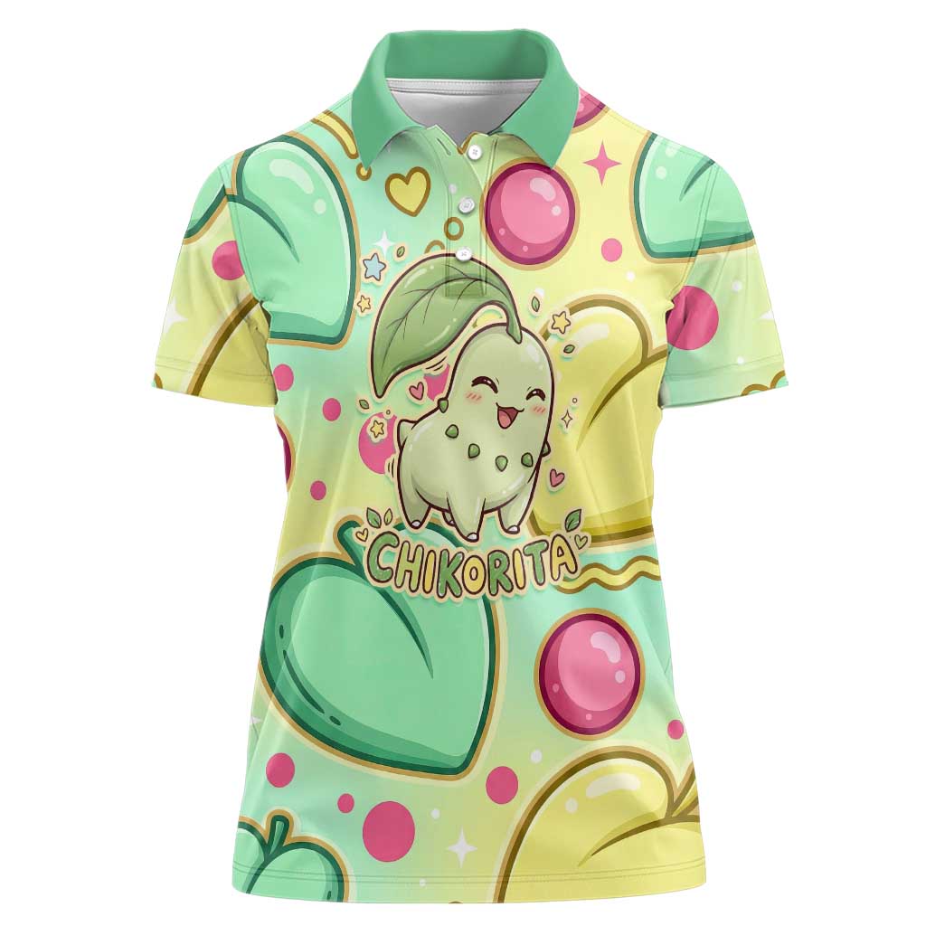 Chikorita Women Polo Shirt Vibrant Pastel Leaf Pop Art