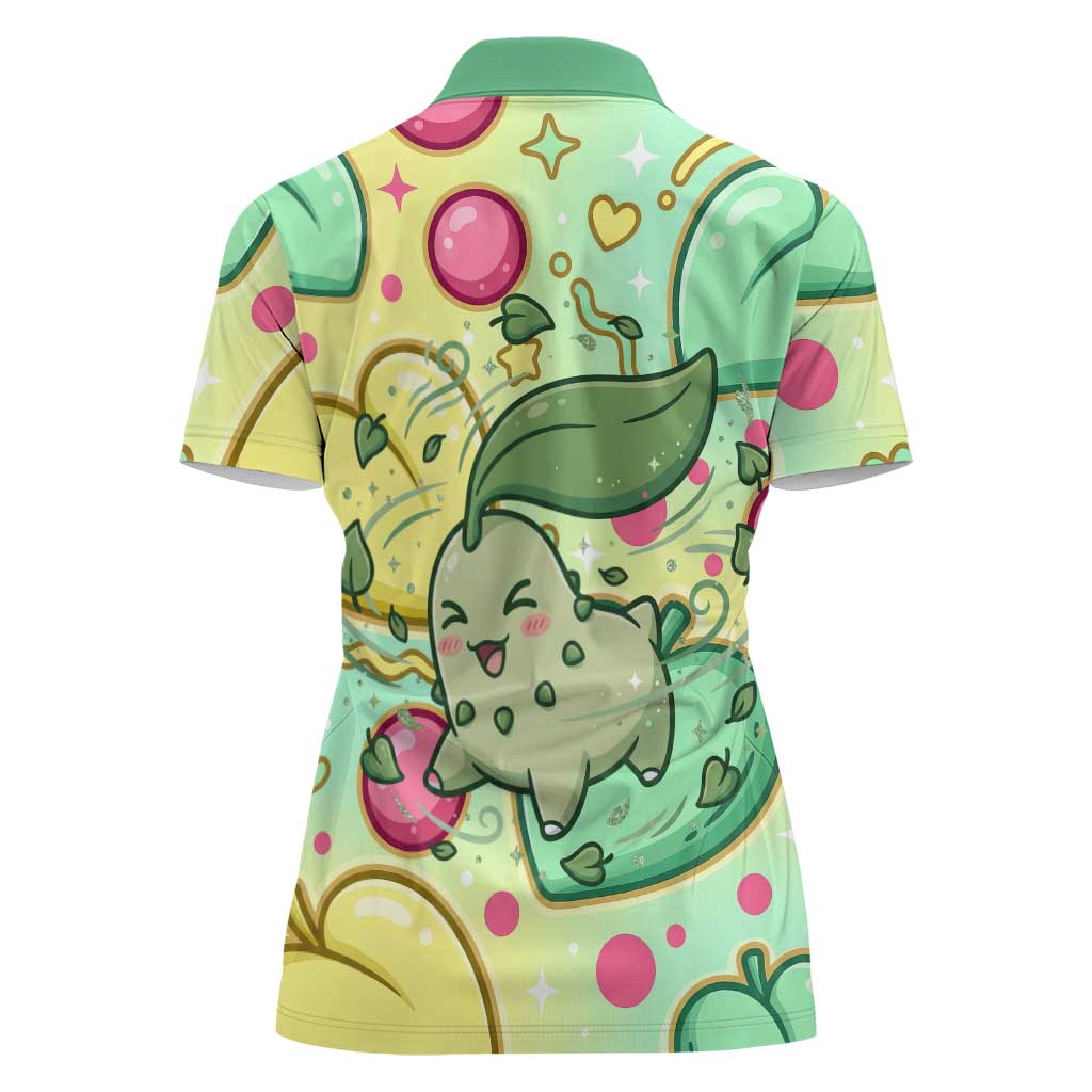 Chikorita Women Polo Shirt Vibrant Pastel Leaf Pop Art