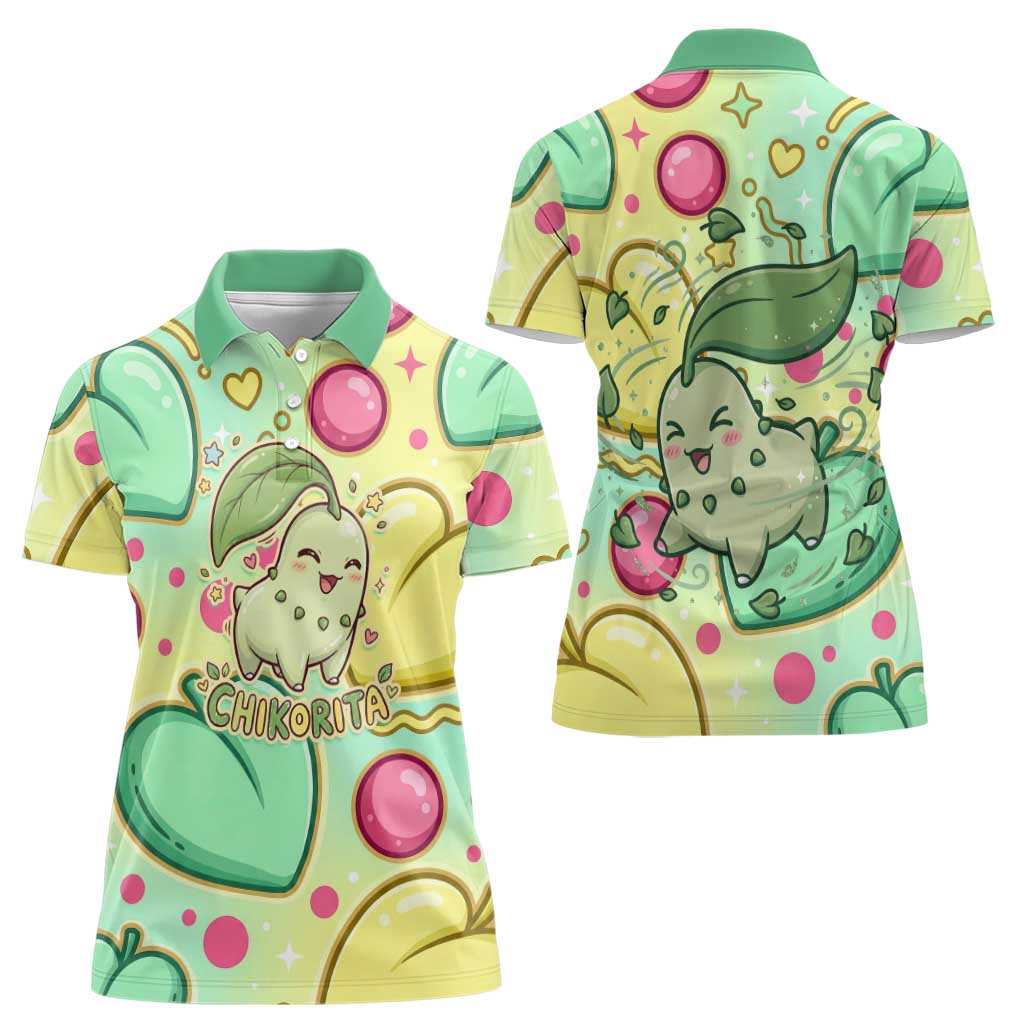 Chikorita Women Polo Shirt Vibrant Pastel Leaf Pop Art