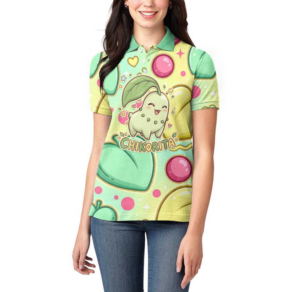 Chikorita Women Polo Shirt Vibrant Pastel Leaf Pop Art