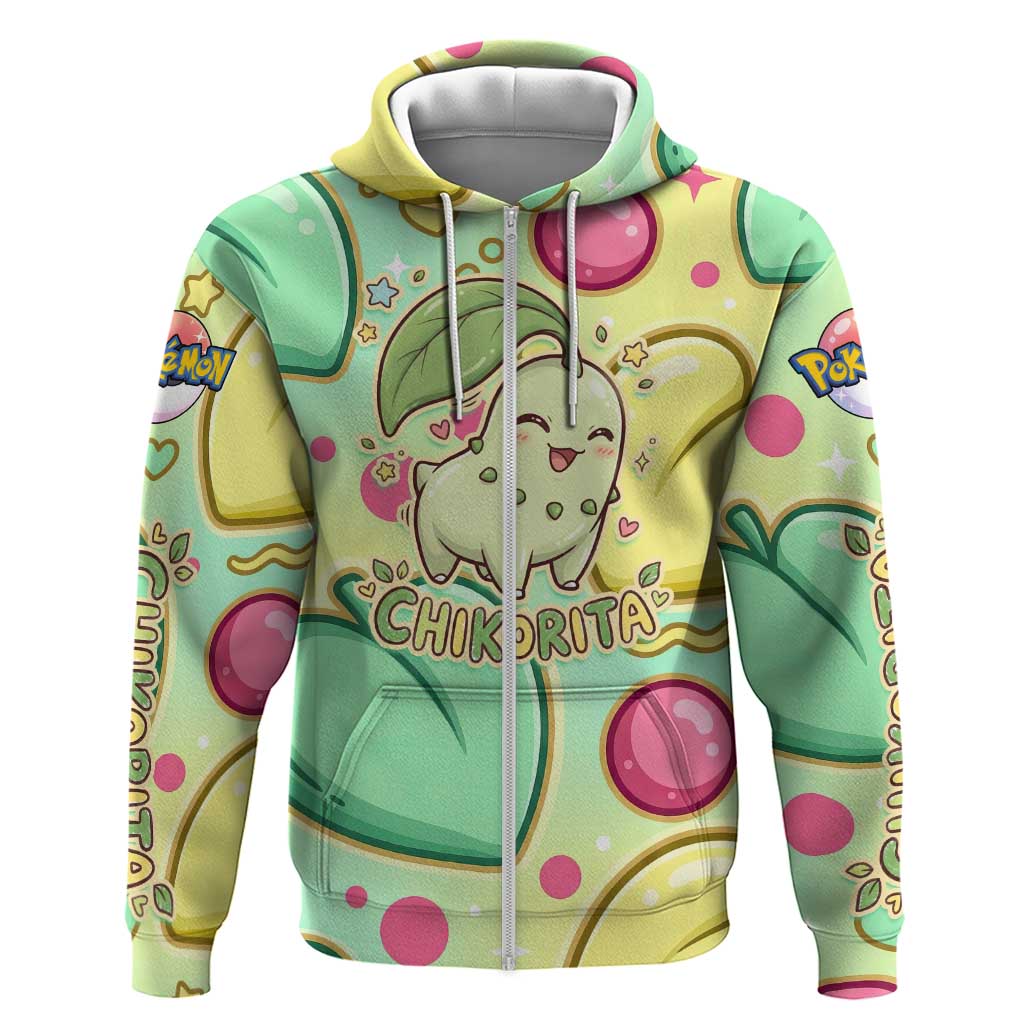 Chikorita Zip Hoodie Vibrant Pastel Leaf Pop Art