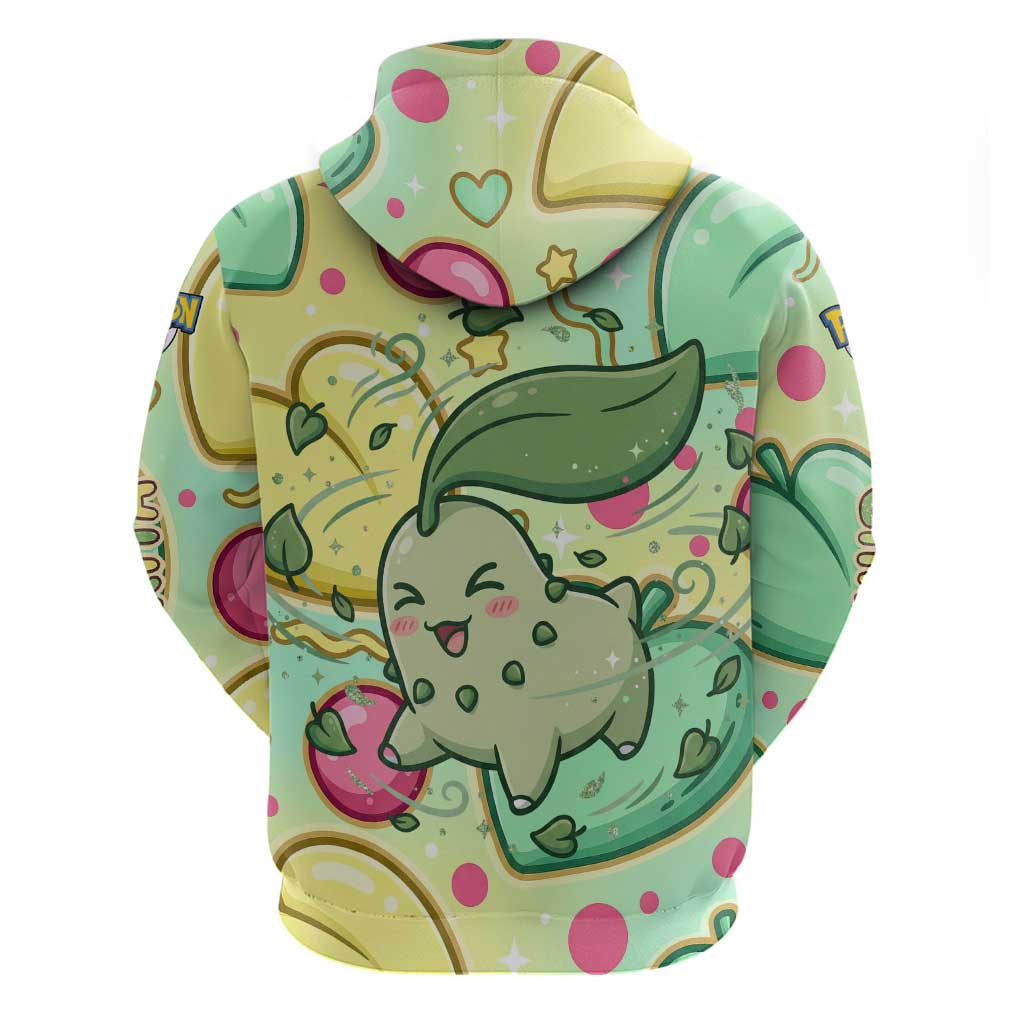 Chikorita Zip Hoodie Vibrant Pastel Leaf Pop Art