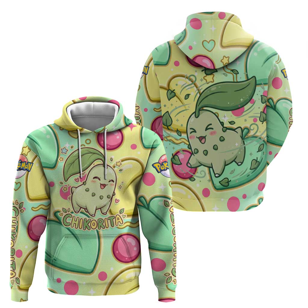 Chikorita Zip Hoodie Vibrant Pastel Leaf Pop Art
