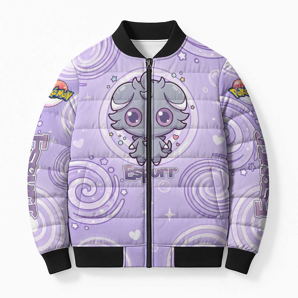 Espurr Bomber Puffer Jacket Hypnotic Pastel Psychic Swirl Art