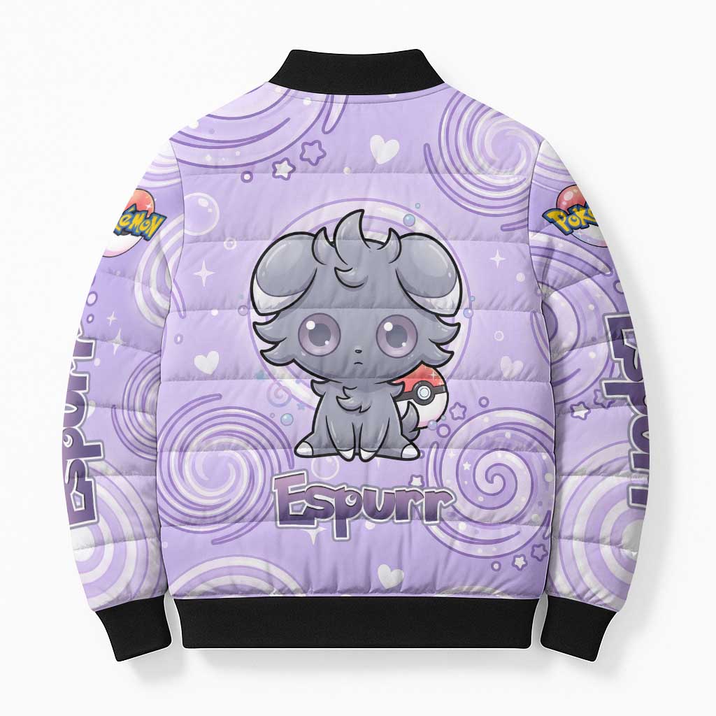 Espurr Bomber Puffer Jacket Hypnotic Pastel Psychic Swirl Art