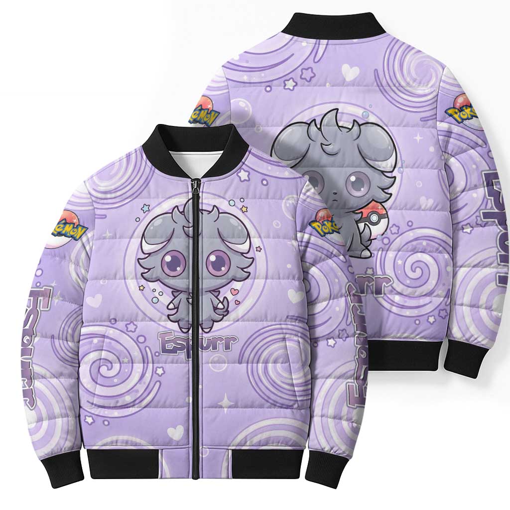 Espurr Bomber Puffer Jacket Hypnotic Pastel Psychic Swirl Art