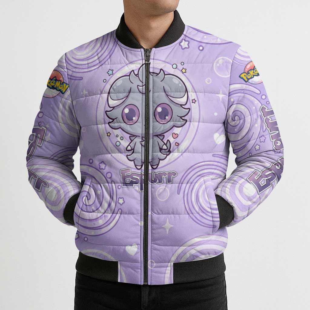 Espurr Bomber Puffer Jacket Hypnotic Pastel Psychic Swirl Art
