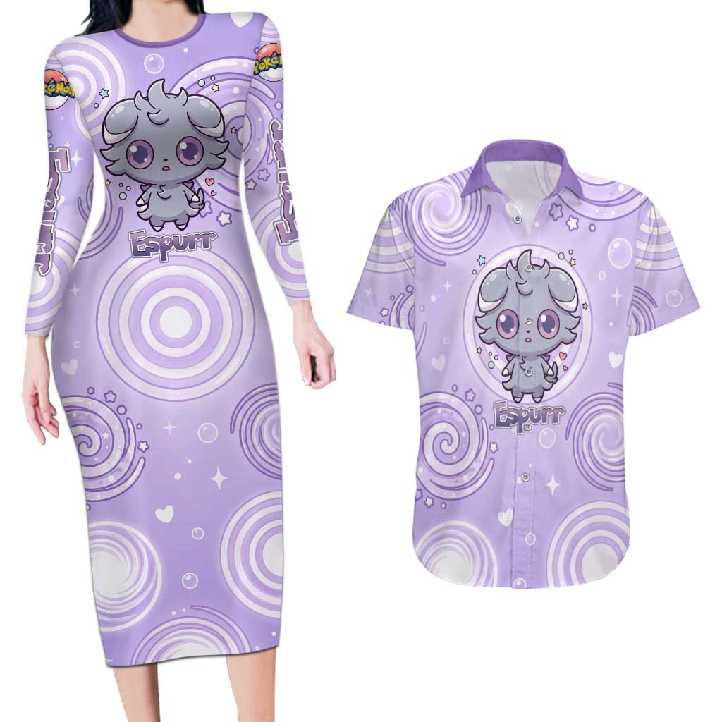 Espurr Couples Matching Long Sleeve Bodycon Dress and Hawaiian Shirt Hypnotic Pastel Psychic Swirl Art