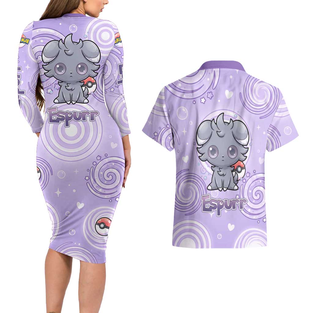 Espurr Couples Matching Long Sleeve Bodycon Dress and Hawaiian Shirt Hypnotic Pastel Psychic Swirl Art