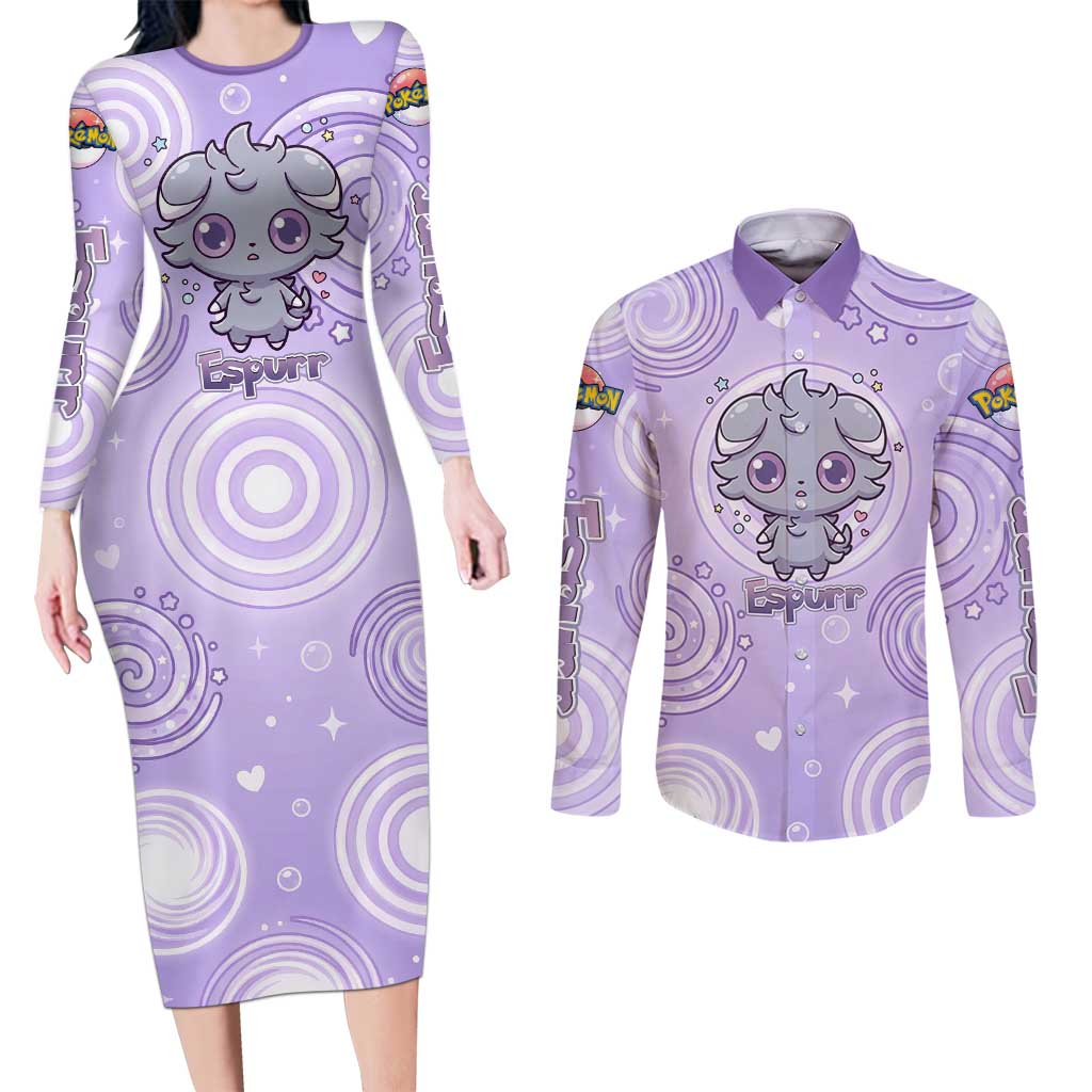 Espurr Couples Matching Long Sleeve Bodycon Dress and Long Sleeve Button Shirt Hypnotic Pastel Psychic Swirl Art