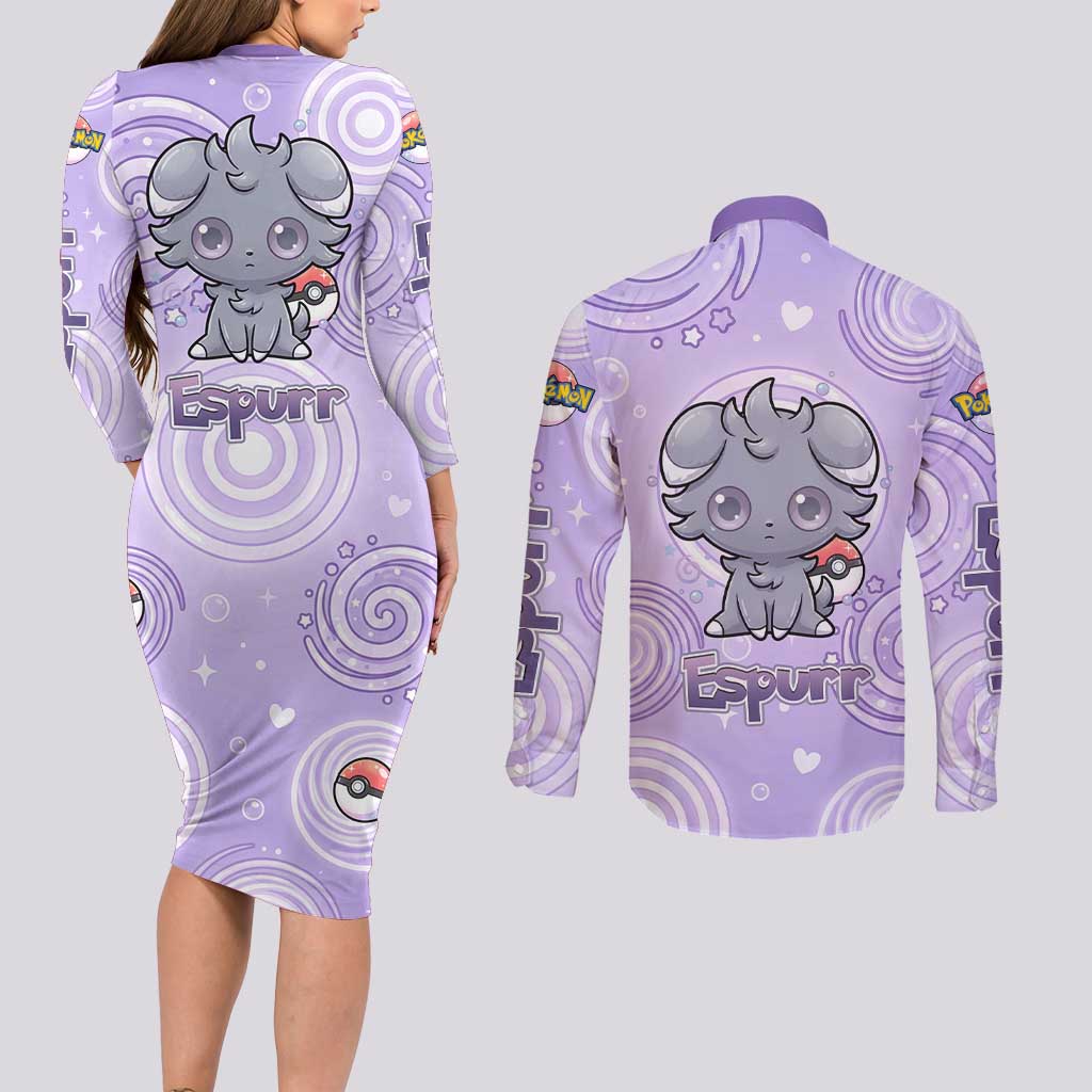 Espurr Couples Matching Long Sleeve Bodycon Dress and Long Sleeve Button Shirt Hypnotic Pastel Psychic Swirl Art