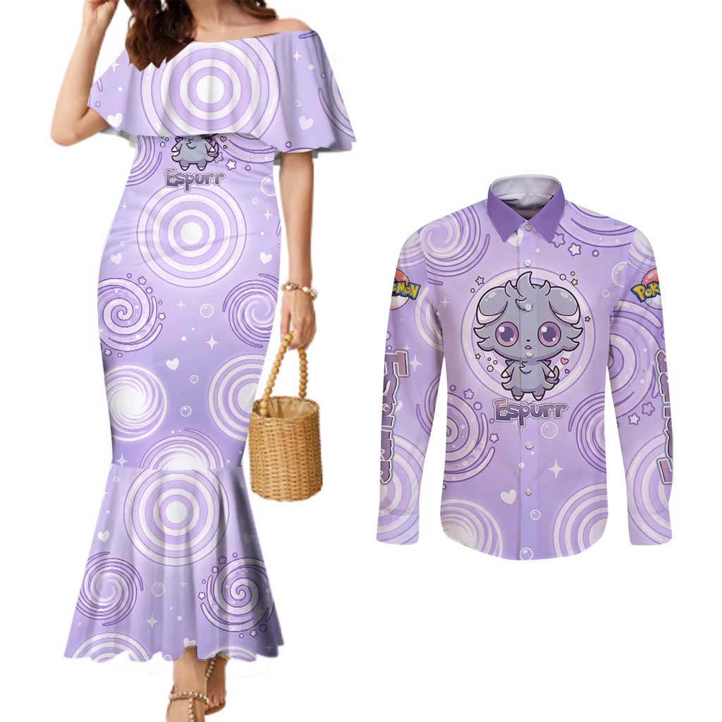 Espurr Couples Matching Mermaid Dress and Long Sleeve Button Shirt Hypnotic Pastel Psychic Swirl Art
