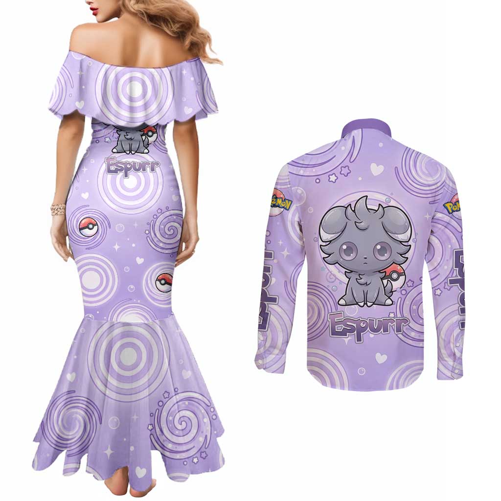 Espurr Couples Matching Mermaid Dress and Long Sleeve Button Shirt Hypnotic Pastel Psychic Swirl Art
