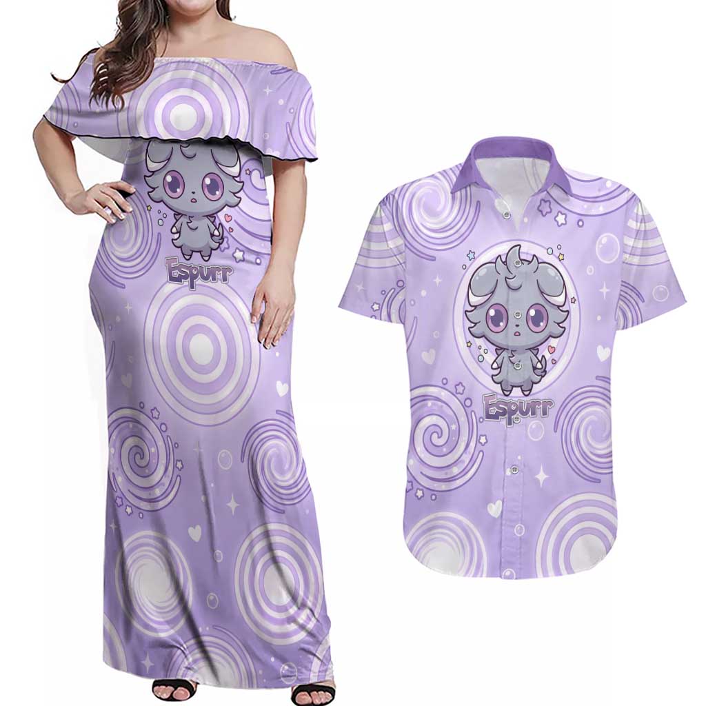 Espurr Couples Matching Off Shoulder Maxi Dress and Hawaiian Shirt Hypnotic Pastel Psychic Swirl Art