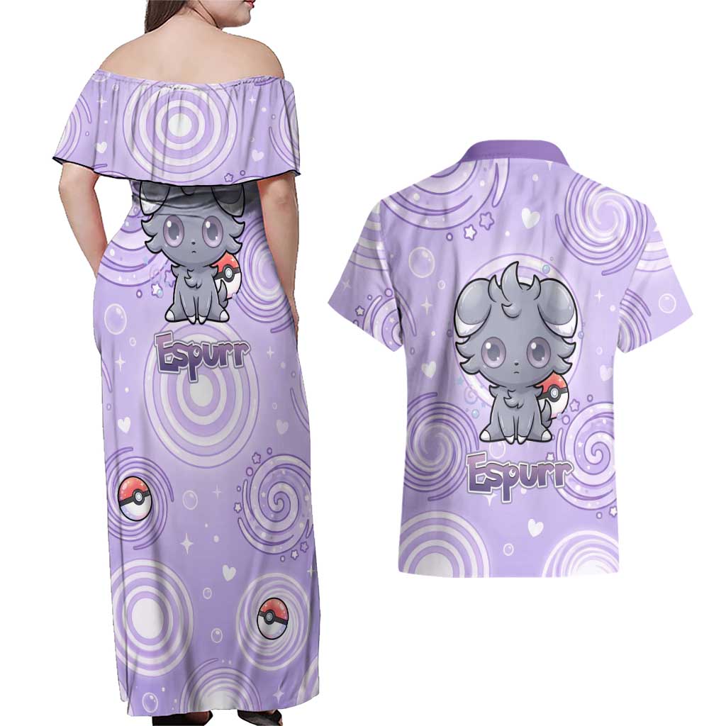 Espurr Couples Matching Off Shoulder Maxi Dress and Hawaiian Shirt Hypnotic Pastel Psychic Swirl Art