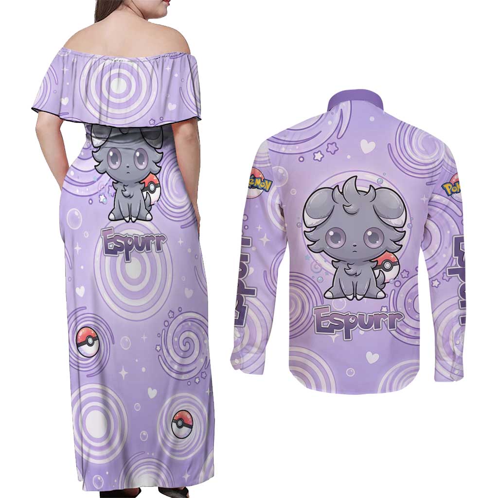 Espurr Couples Matching Off Shoulder Maxi Dress and Long Sleeve Button Shirt Hypnotic Pastel Psychic Swirl Art