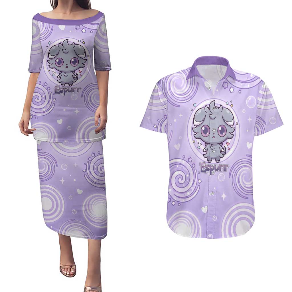 Espurr Couples Matching Puletasi and Hawaiian Shirt Hypnotic Pastel Psychic Swirl Art