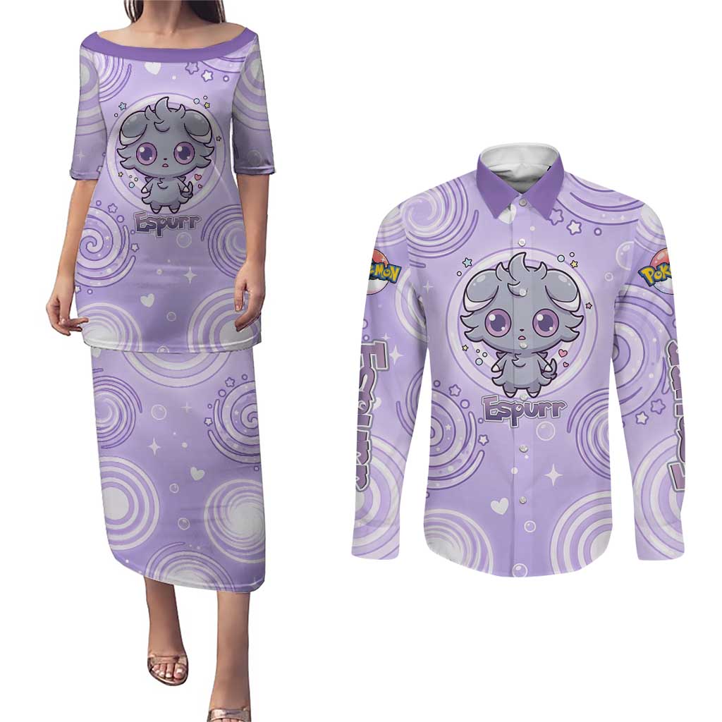 Espurr Couples Matching Puletasi and Long Sleeve Button Shirt Hypnotic Pastel Psychic Swirl Art