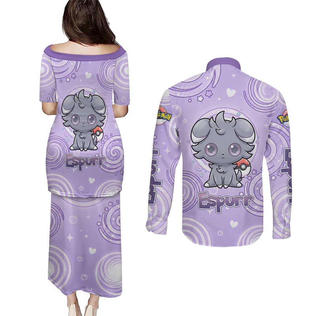 Espurr Couples Matching Puletasi and Long Sleeve Button Shirt Hypnotic Pastel Psychic Swirl Art