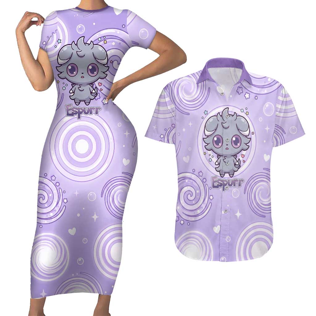 Espurr Couples Matching Short Sleeve Bodycon Dress and Hawaiian Shirt Hypnotic Pastel Psychic Swirl Art