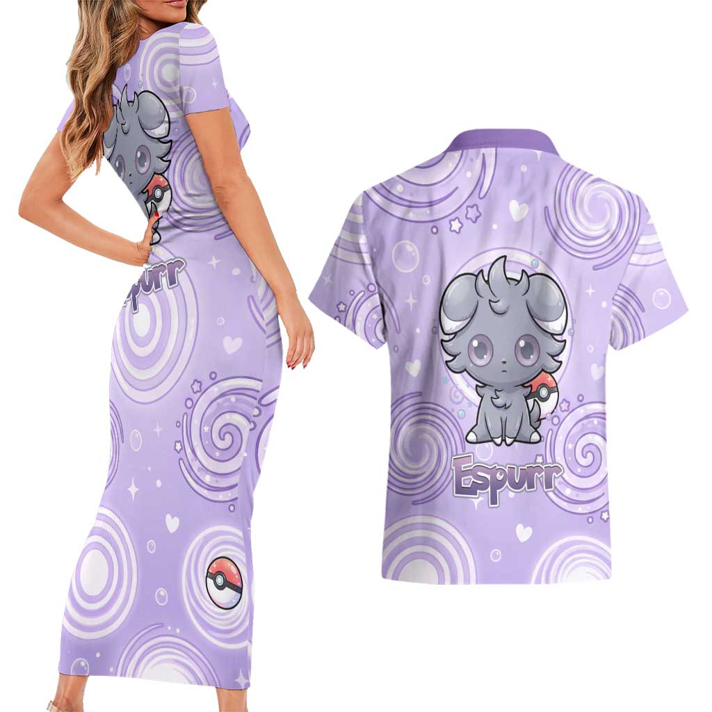 Espurr Couples Matching Short Sleeve Bodycon Dress and Hawaiian Shirt Hypnotic Pastel Psychic Swirl Art