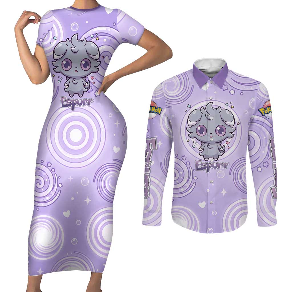 Espurr Couples Matching Short Sleeve Bodycon Dress and Long Sleeve Button Shirt Hypnotic Pastel Psychic Swirl Art