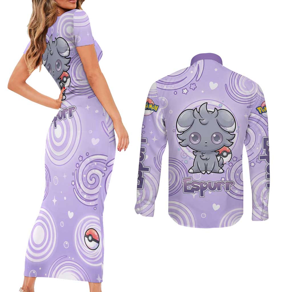 Espurr Couples Matching Short Sleeve Bodycon Dress and Long Sleeve Button Shirt Hypnotic Pastel Psychic Swirl Art