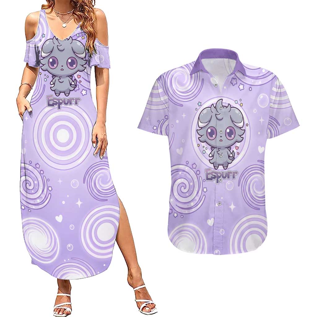 Espurr Couples Matching Summer Maxi Dress and Hawaiian Shirt Hypnotic Pastel Psychic Swirl Art