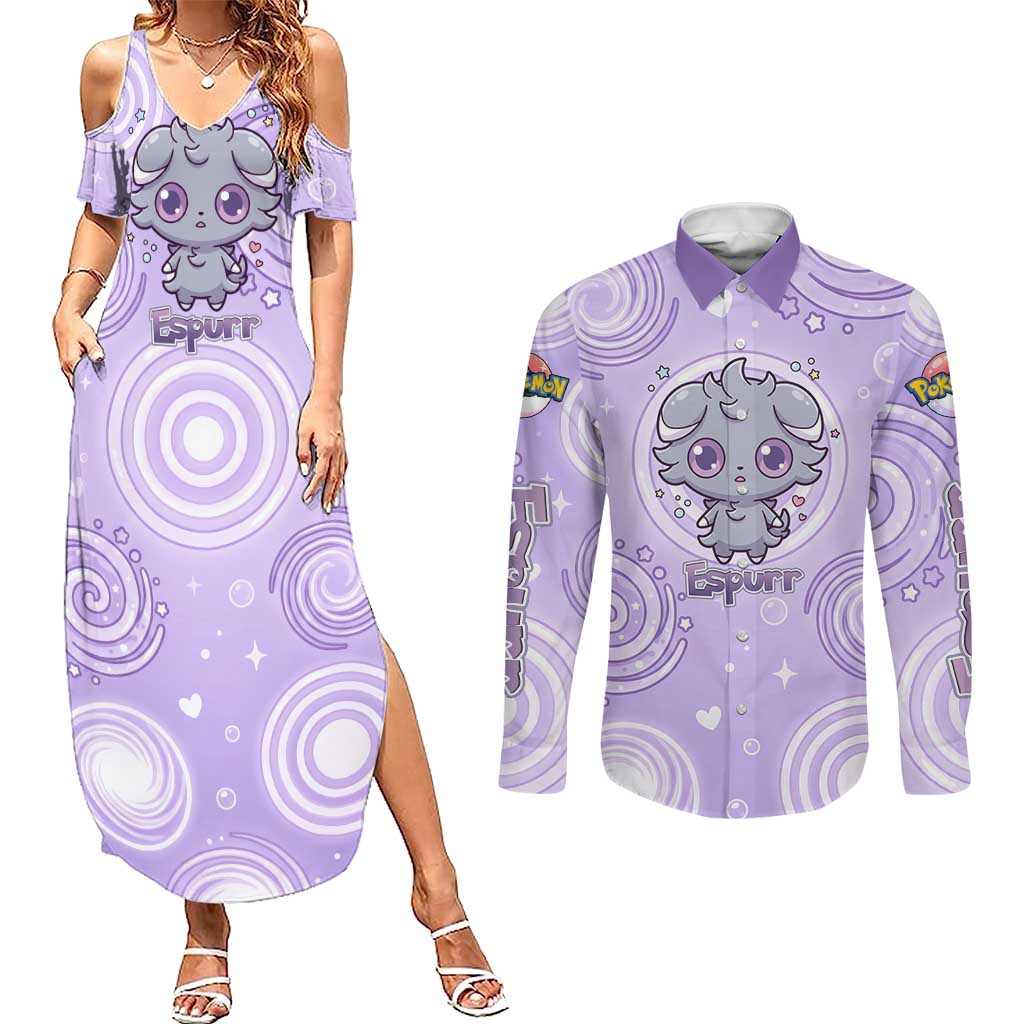 Espurr Couples Matching Summer Maxi Dress and Long Sleeve Button Shirt Hypnotic Pastel Psychic Swirl Art