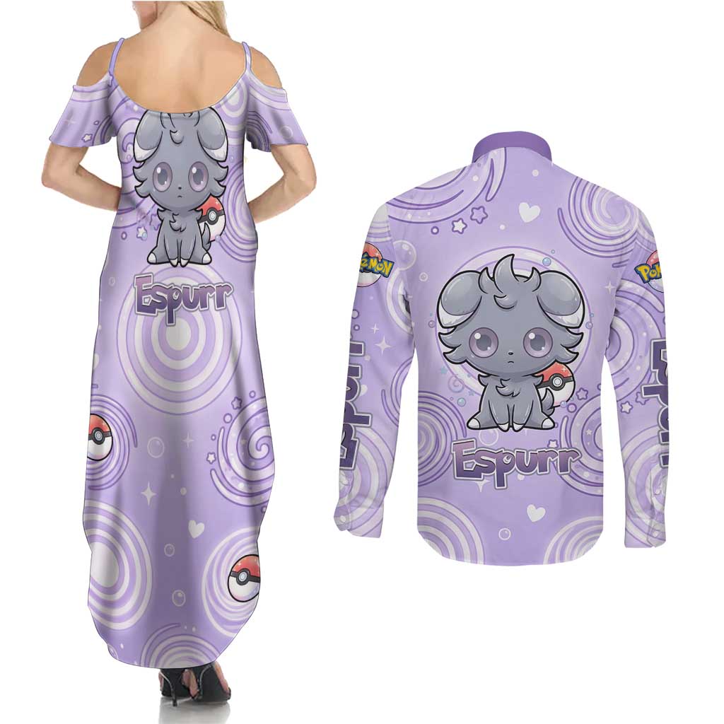 Espurr Couples Matching Summer Maxi Dress and Long Sleeve Button Shirt Hypnotic Pastel Psychic Swirl Art