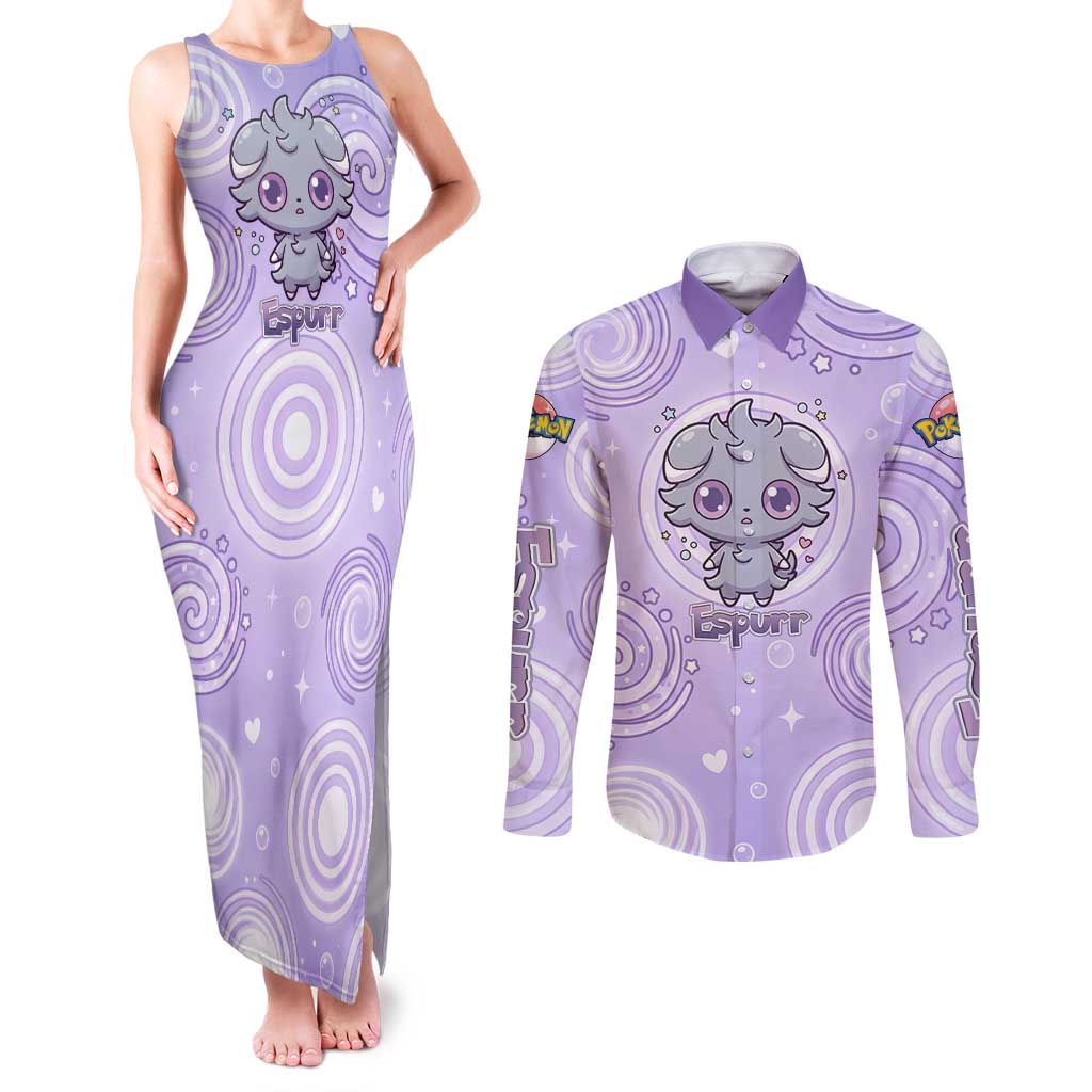 Espurr Couples Matching Tank Maxi Dress and Long Sleeve Button Shirt Hypnotic Pastel Psychic Swirl Art