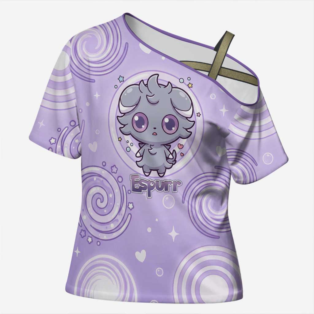 Espurr Cross Shoulder Shirt Hypnotic Pastel Psychic Swirl Art