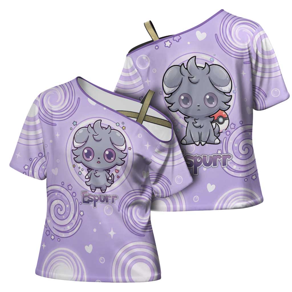 Espurr Cross Shoulder Shirt Hypnotic Pastel Psychic Swirl Art