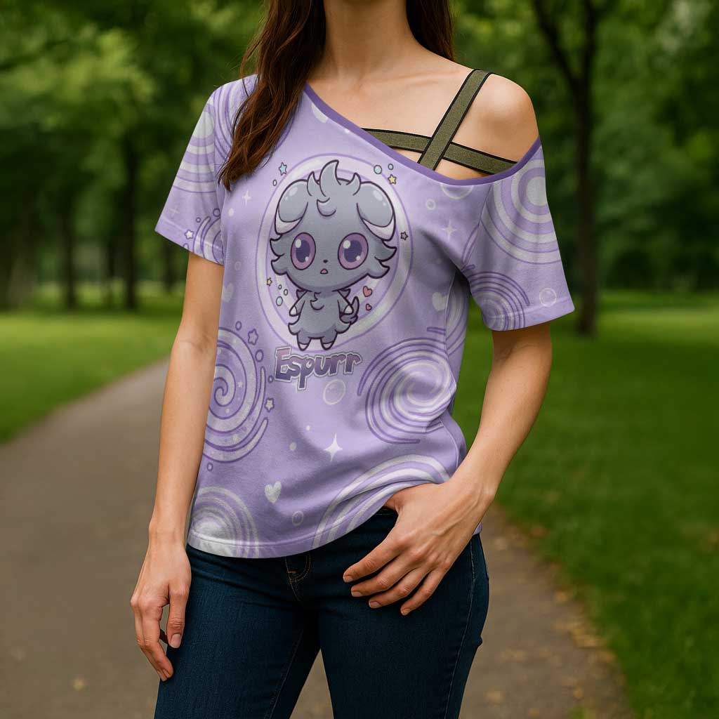 Espurr Cross Shoulder Shirt Hypnotic Pastel Psychic Swirl Art