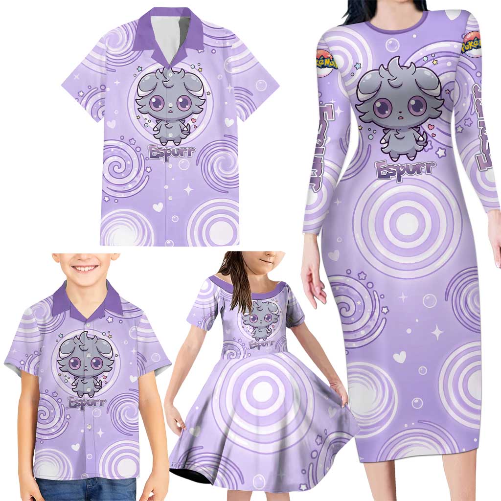 Espurr Family Matching Long Sleeve Bodycon Dress and Hawaiian Shirt Hypnotic Pastel Psychic Swirl Art
