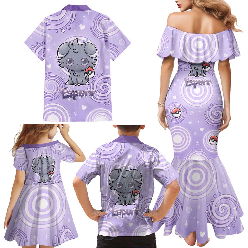 Espurr Family Matching Mermaid Dress and Hawaiian Shirt Hypnotic Pastel Psychic Swirl Art