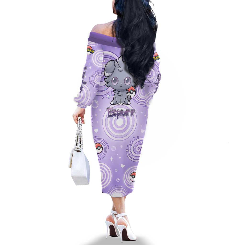 Espurr Family Matching Off The Shoulder Long Sleeve Dress and Hawaiian Shirt Hypnotic Pastel Psychic Swirl Art