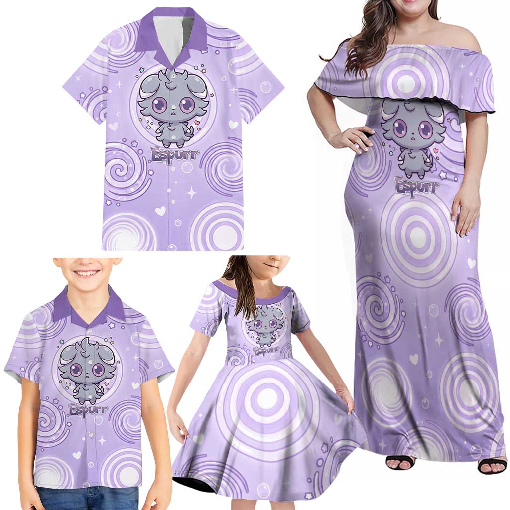 Espurr Family Matching Off Shoulder Maxi Dress and Hawaiian Shirt Hypnotic Pastel Psychic Swirl Art