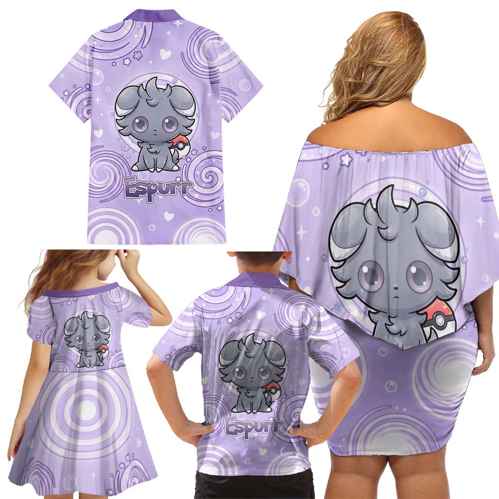Espurr Family Matching Off Shoulder Short Dress and Hawaiian Shirt Hypnotic Pastel Psychic Swirl Art