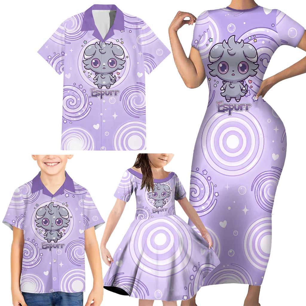 Espurr Family Matching Short Sleeve Bodycon Dress and Hawaiian Shirt Hypnotic Pastel Psychic Swirl Art