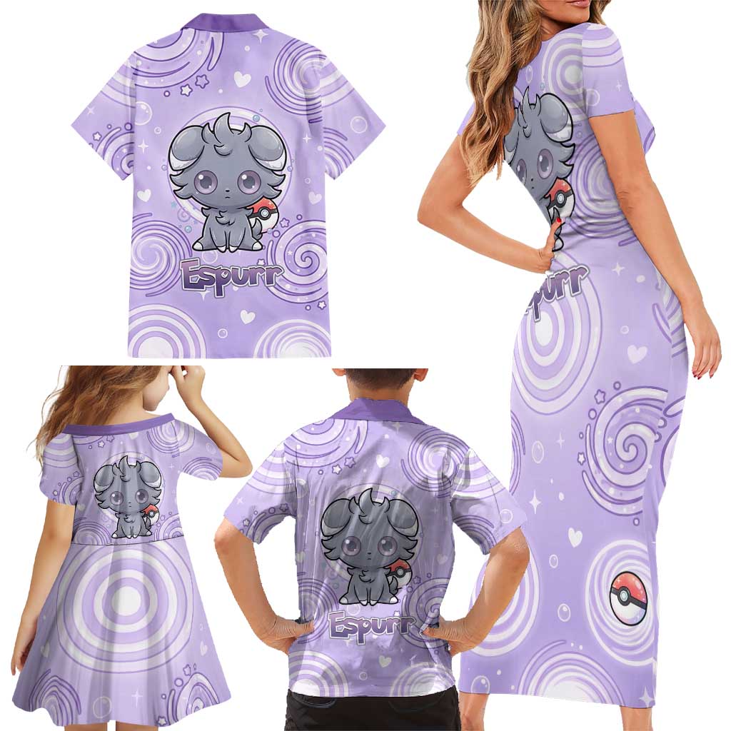 Espurr Family Matching Short Sleeve Bodycon Dress and Hawaiian Shirt Hypnotic Pastel Psychic Swirl Art