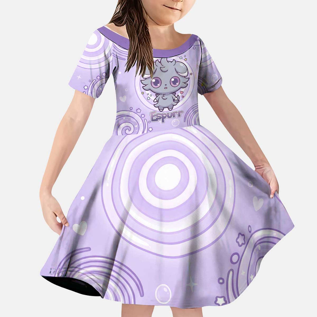 Espurr Kid Short Sleeve Dress Hypnotic Pastel Psychic Swirl Art