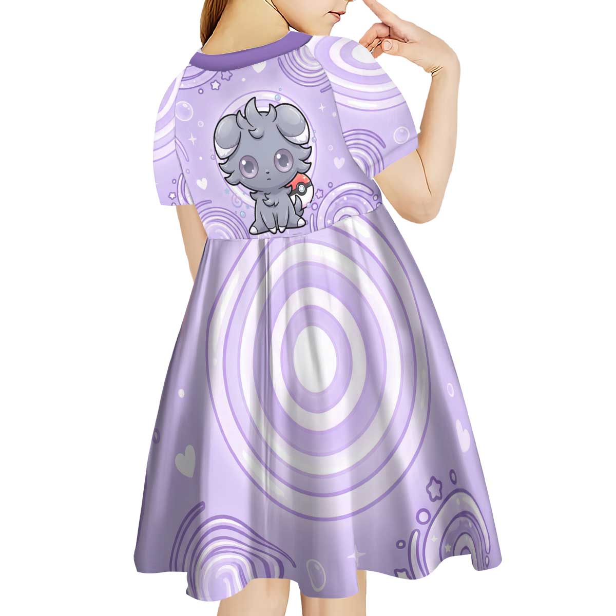 Espurr Kid Short Sleeve Dress Hypnotic Pastel Psychic Swirl Art