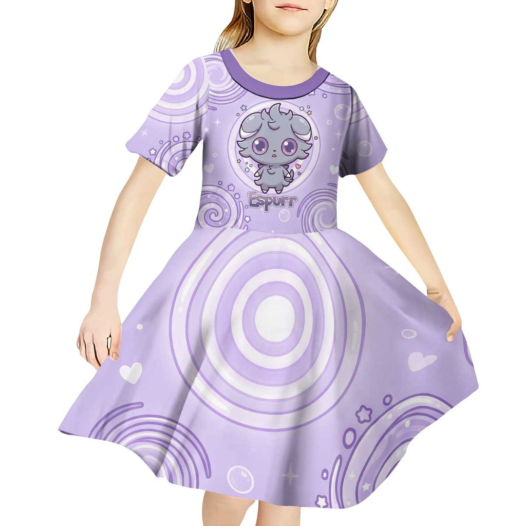 Espurr Kid Short Sleeve Dress Hypnotic Pastel Psychic Swirl Art